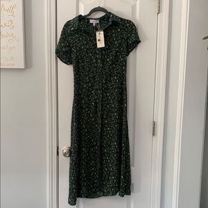 RIHOAS Green Midi Dress with‎ Tie Front and Polo Collar